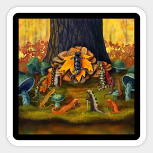 The Salamander King in a Fall Forest Court Sticker